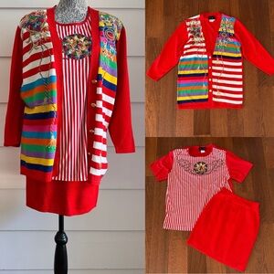 Diane Freis Knits 3 Piece Nautical Set Jacket Skirt Shirt size S/M